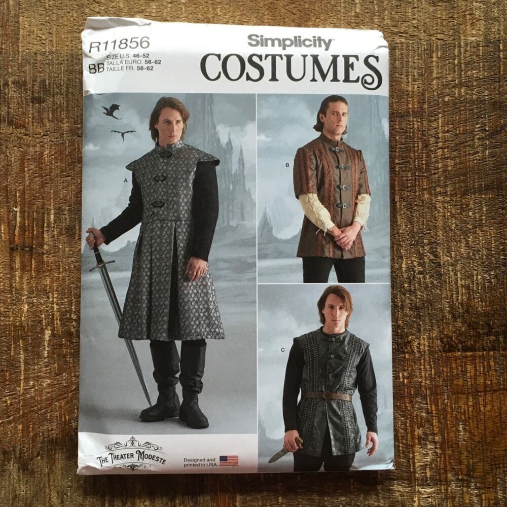 Simplicity Sewing Pattern R11858  Jacket Coat Vest Medieval Cosplay 46-52 UNCUT